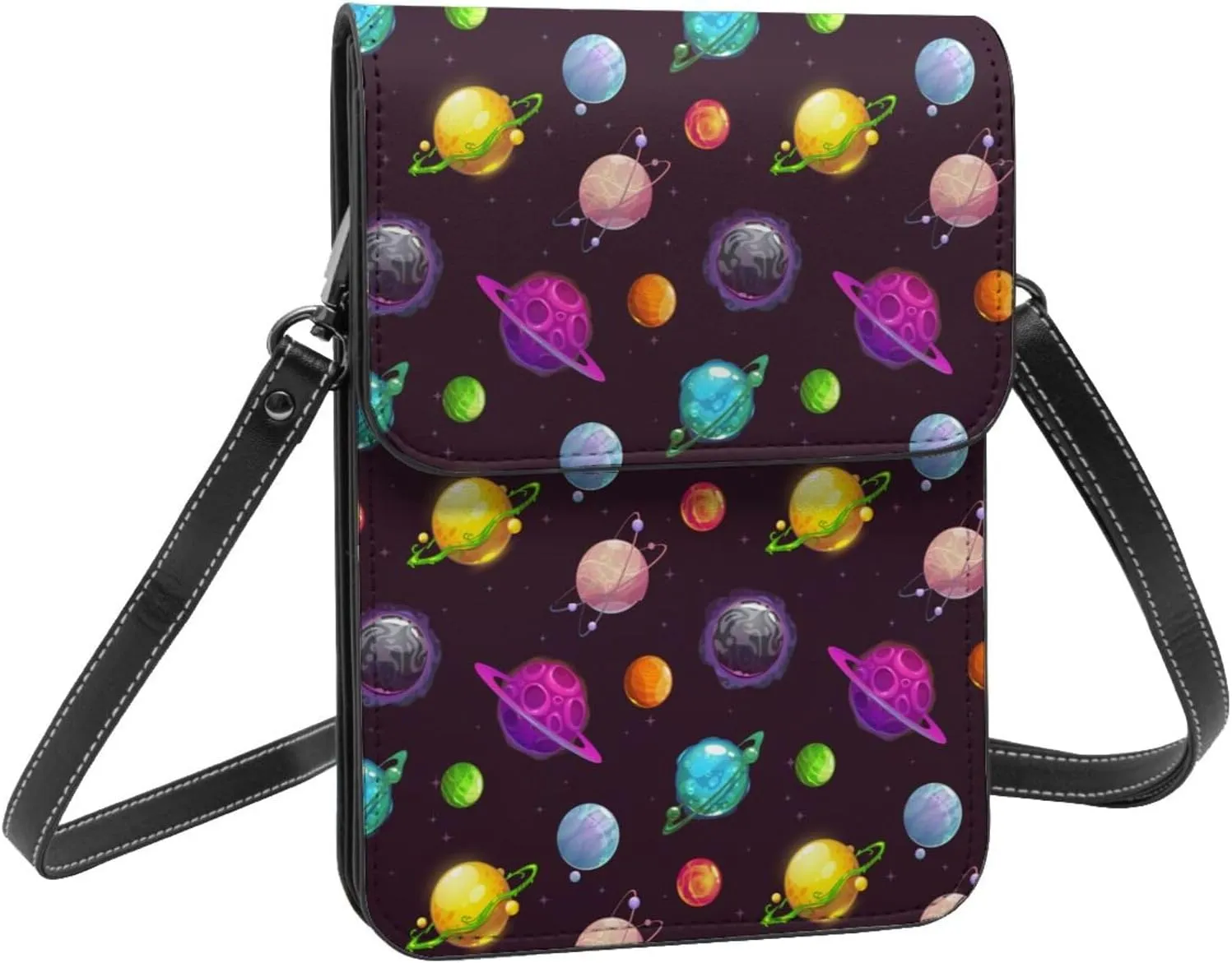 Halloween Bats and Flower Cell Phone Purse Small Crossbody Bags For Women Men Wallet Purses With Adjustable Strap
