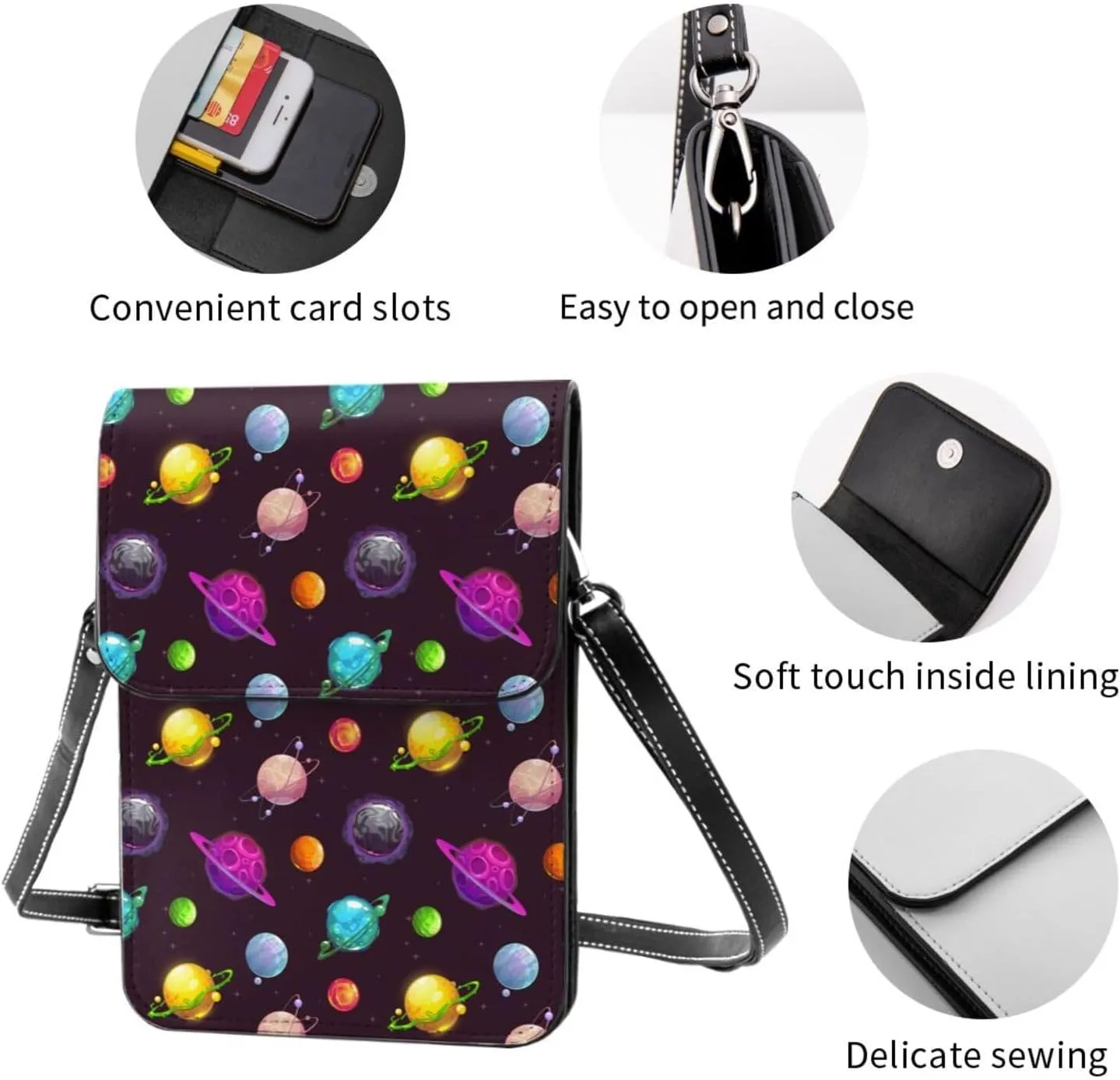 Halloween Bats and Flower Cell Phone Purse Small Crossbody Bags For Women Men Wallet Purses With Adjustable Strap