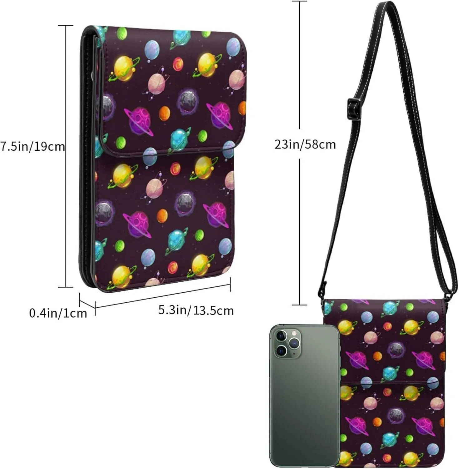 Halloween Bats and Flower Cell Phone Purse Small Crossbody Bags For Women Men Wallet Purses With Adjustable Strap