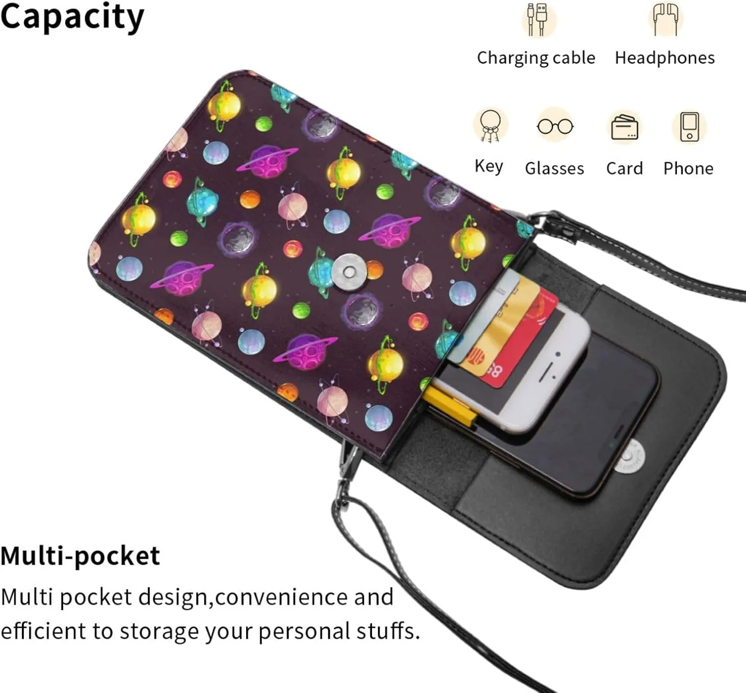Halloween Bats and Flower Cell Phone Purse Small Crossbody Bags For Women Men Wallet Purses With Adjustable Strap