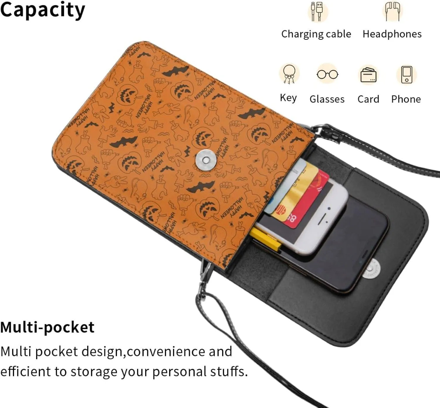 Halloween Witch Riding A Broom Cell Phone Purse Small Crossbody Bag For Women Men Wallet Purses With Adjustable Strap