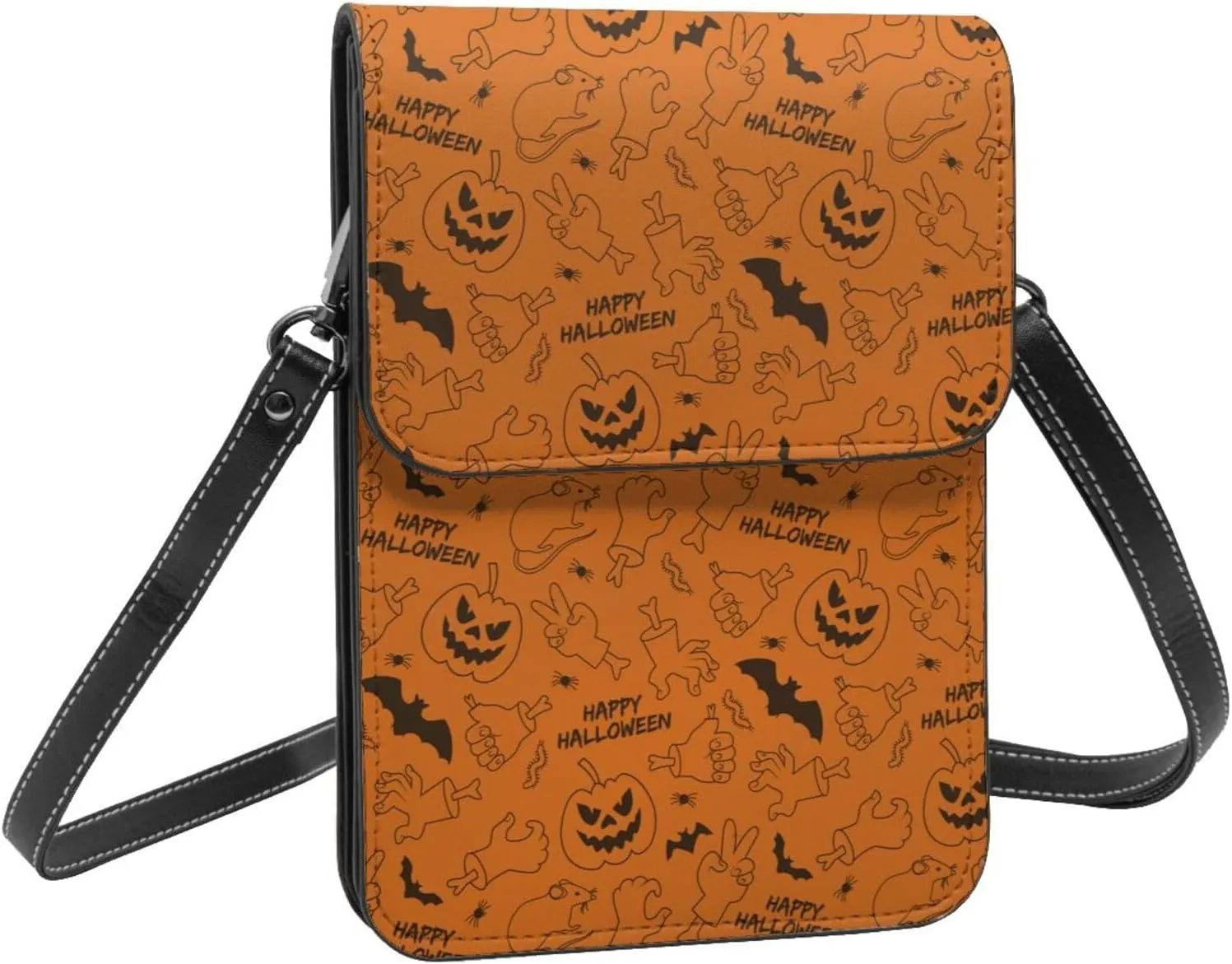 Halloween Witch Riding A Broom Cell Phone Purse Small Crossbody Bag For Women Men Wallet Purses With Adjustable Strap