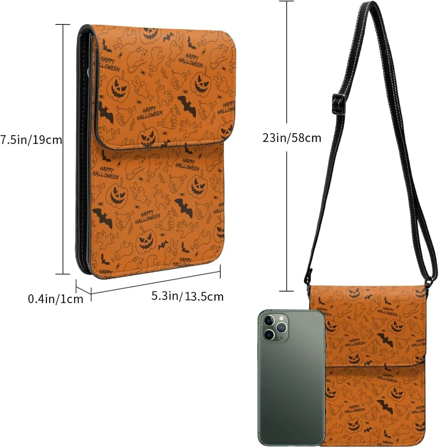 Halloween Witch Riding A Broom Cell Phone Purse Small Crossbody Bag For Women Men Wallet Purses With Adjustable Strap