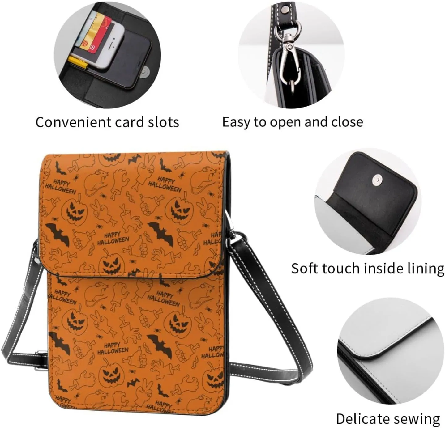 Halloween Witch Riding A Broom Cell Phone Purse Small Crossbody Bag For Women Men Wallet Purses With Adjustable Strap