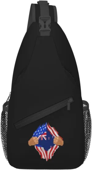 Hand Tear Flag Of New Zealand Crossbody Bags For Women Men Chest Backpack Gym Shoulder Bag Travel Outdoor Sports Casual Crossbody Bags