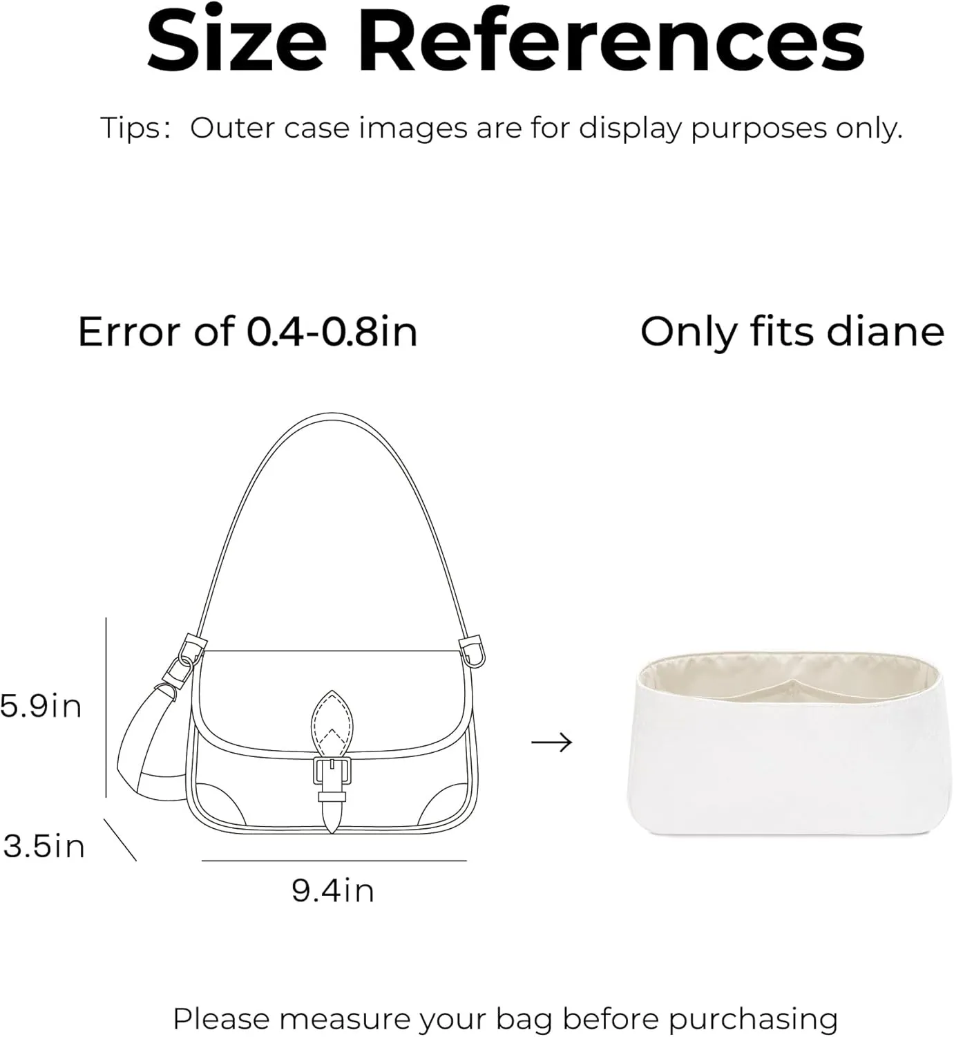 Handbag Organizer Insert for LV Diane, Custom Fit Inside Premium Craie Lightweight Water-Resistant Purse Insert Accessories