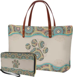Handbag Purses Set of 2 for Women Portable Top Handle Tote Bag Shoulder Bag with Cash Wallet for Shopping Tours