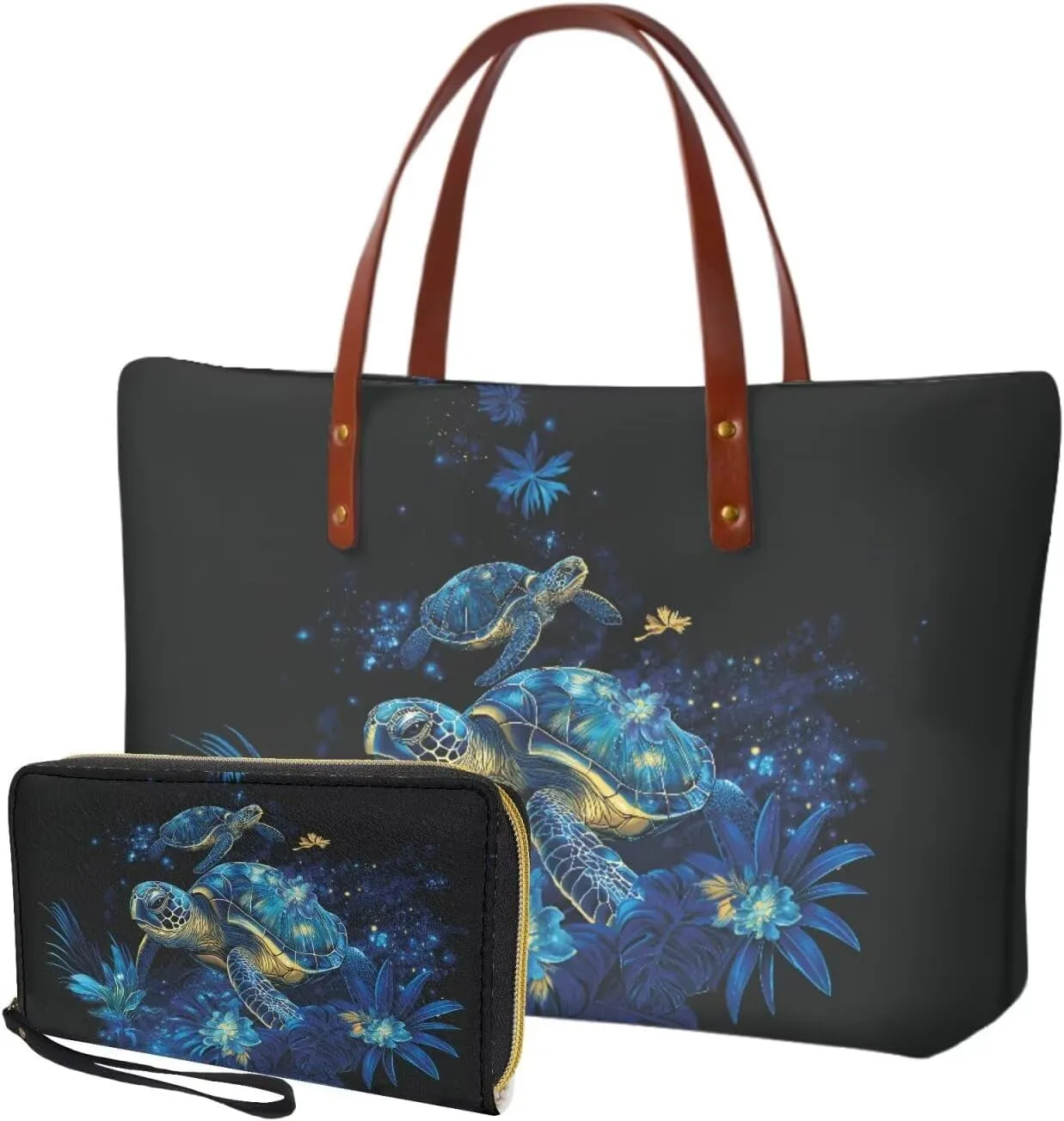 Handbag Purses Set of 2 for Women Portable Top Handle Tote Bag Shoulder Bag with Cash Wallet for Shopping Tours