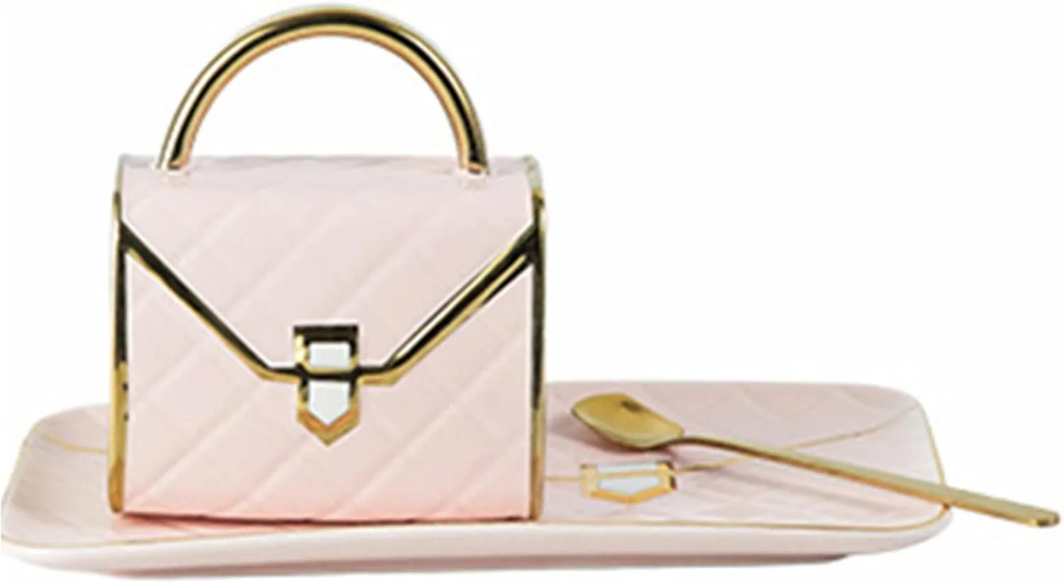 Handbag-Shaped Creative Mug With Saucer & Spoon, To Handbag Lovers, Wife And Girlfriend Holiday Gifts, Pink