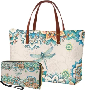 Handbag with Matching Wallet for Women Lightweight Top Handle Satchel Shoulder Bag with Purses for Shopping Work