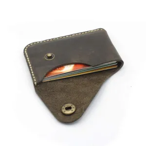 Handmade Genuine Leather Card Holder with Snap Closure - Ultra Slim Minimalist Wallet, Hand-Stitched Compact Front Pocket Card Case for Men & Women (Dark Coffee)