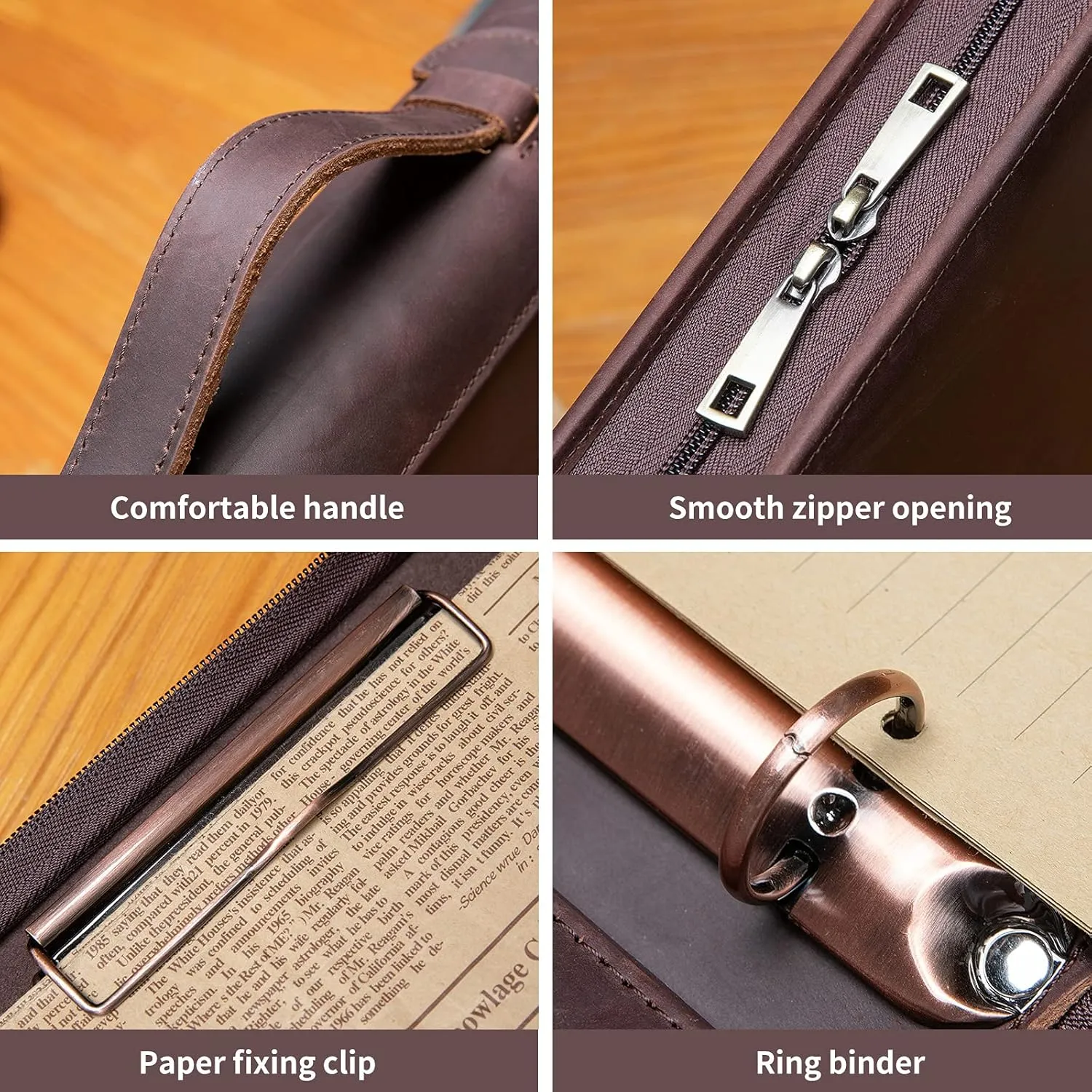 Handmade Genuine Leather Portfolio, Zippered Padfolio with 3 Ring Binder, Professional Business Organizer, Resume Folder, Notebook Organizer with Tablet Document Holder for Men, Women, Business Trip