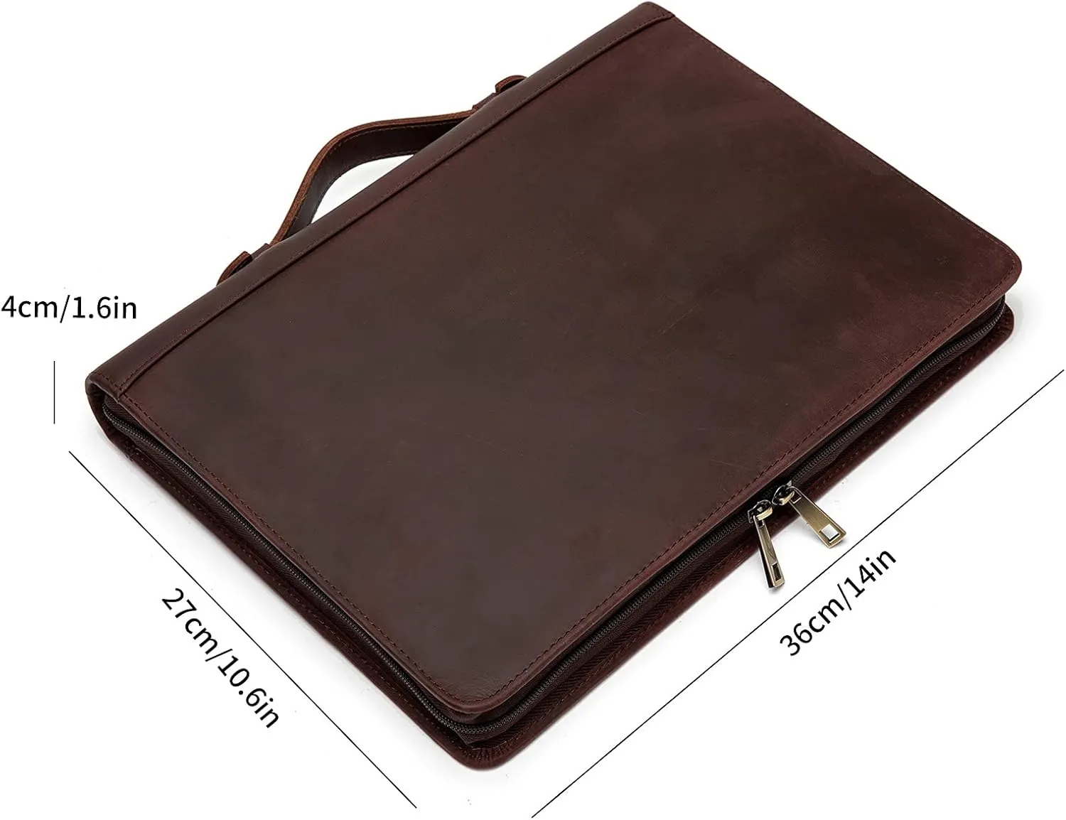 Handmade Genuine Leather Portfolio, Zippered Padfolio with 3 Ring Binder, Professional Business Organizer, Resume Folder, Notebook Organizer with Tablet Document Holder for Men, Women, Business Trip