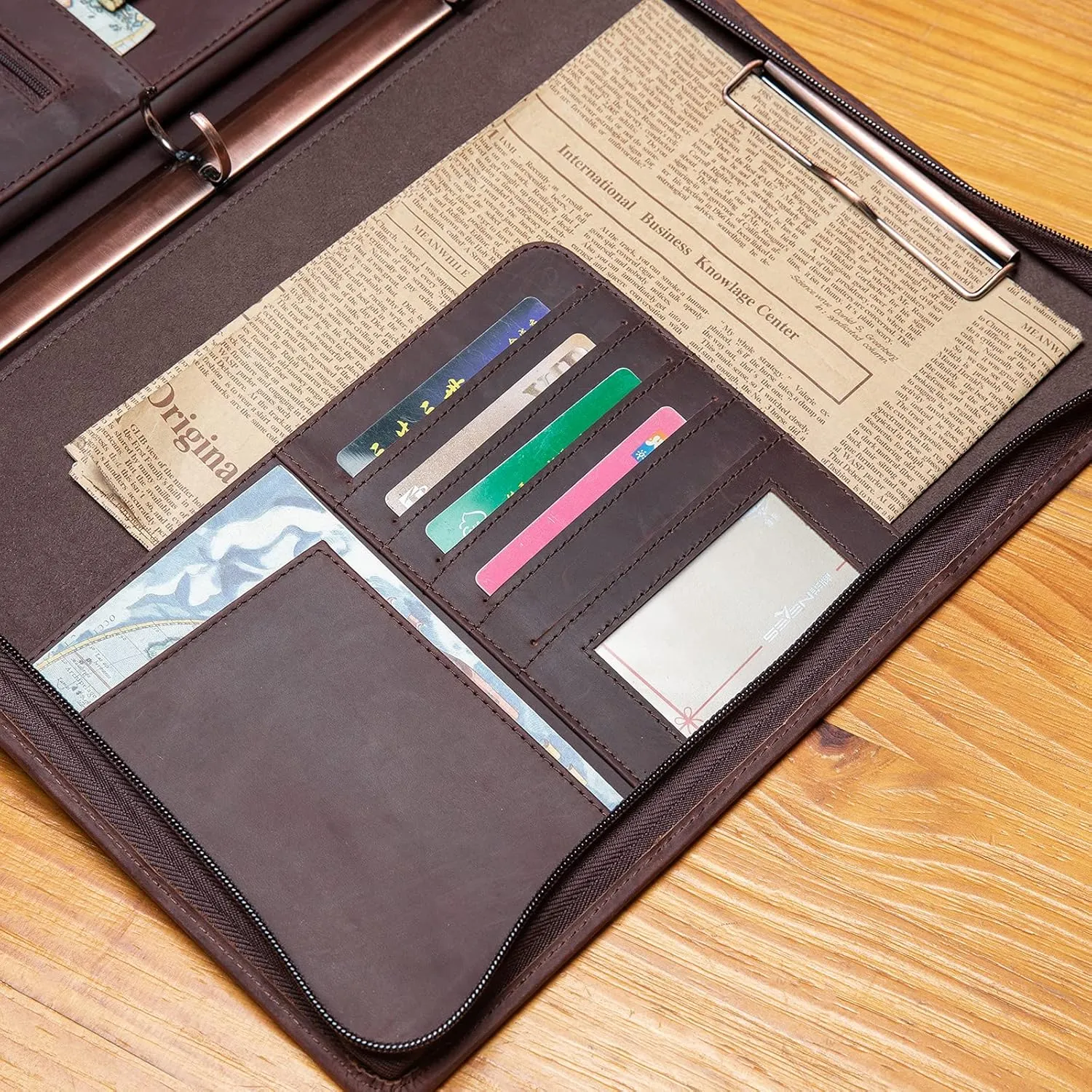 Handmade Genuine Leather Portfolio, Zippered Padfolio with 3 Ring Binder, Professional Business Organizer, Resume Folder, Notebook Organizer with Tablet Document Holder for Men, Women, Business Trip