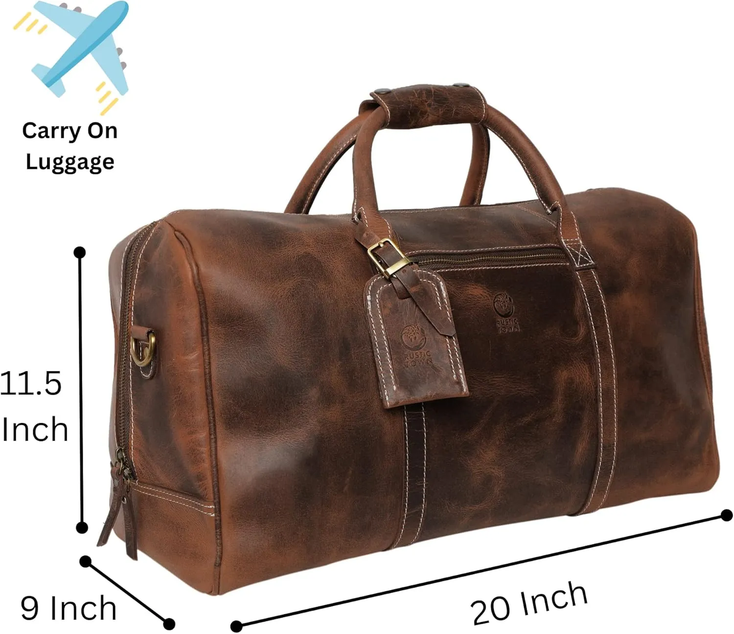 Handmade Leather Travel Duffel Bag - Airplane Underseat Carry On Bags by Rustic Town
