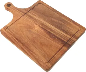 Handmade Wooden Serving Tray Pizza Cutting Board with Handle Grooves Charcuterie Board for Bread Fruit Desserts Natural Wood Board for Home Restaurant
