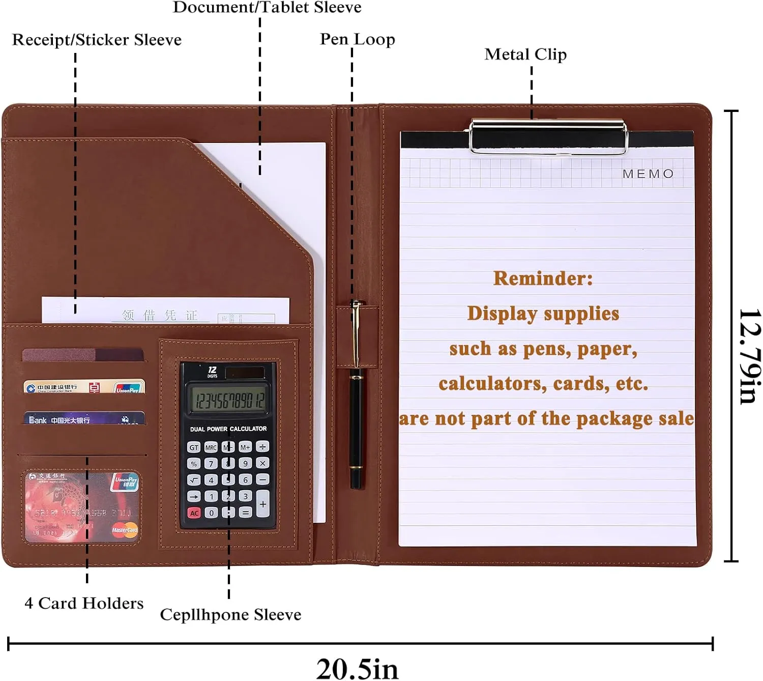 Handsome Padfolio/Resume Portfolio Folder,Interview/Conference Document Organizer & Business Card Holder,A4 Binder Portfolio & Office Conference Notepad clipboard Folder, Brown