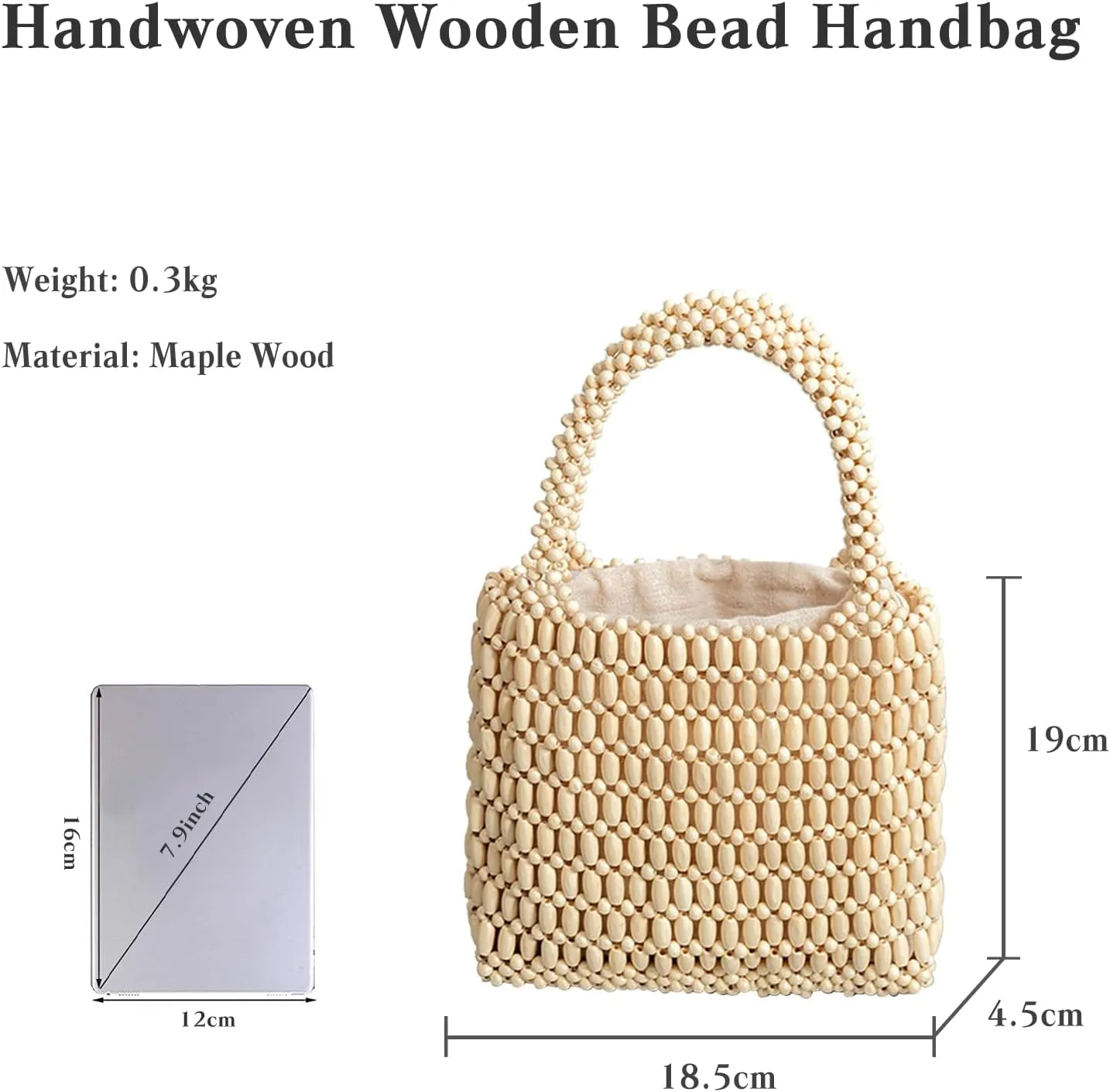 Handwoven Tote Bag for Women - Woven Drawstring Handbag - Bohemian Clutch & Summer Beach Bag