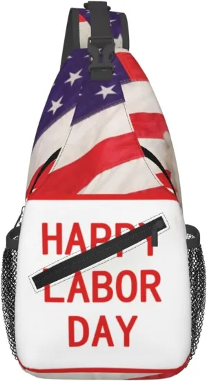 Happy Labor Day Cross Chest Bag Diagonally Sling Bag for Men Women Crossbody Shoulder Bag Travel Hiking Daypack