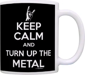 Hard Rock Heavy Metal Music Keep Calm and Turn Up The Metal 11oz Ceramic Coffee Mug with Handle