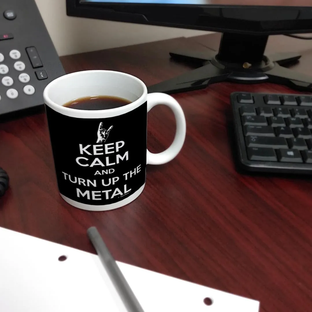 Hard Rock Heavy Metal Music Keep Calm and Turn Up The Metal 11oz Ceramic Coffee Mug with Handle