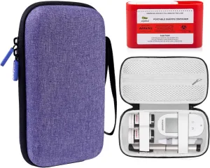 Hard Shell Diabetic Supplies Bag, Diabetic Supplies Case, Suitable for Carrying Glucose Monitor Kit (Blue)
