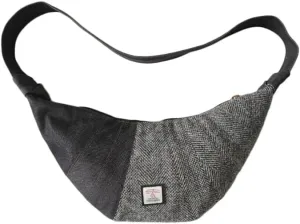 Harris Tweed Crescent Crossbody Bag for Women and Men, Tartan Wool & Denim Hobo Shoulder Bag, Vintage Travel Purse
