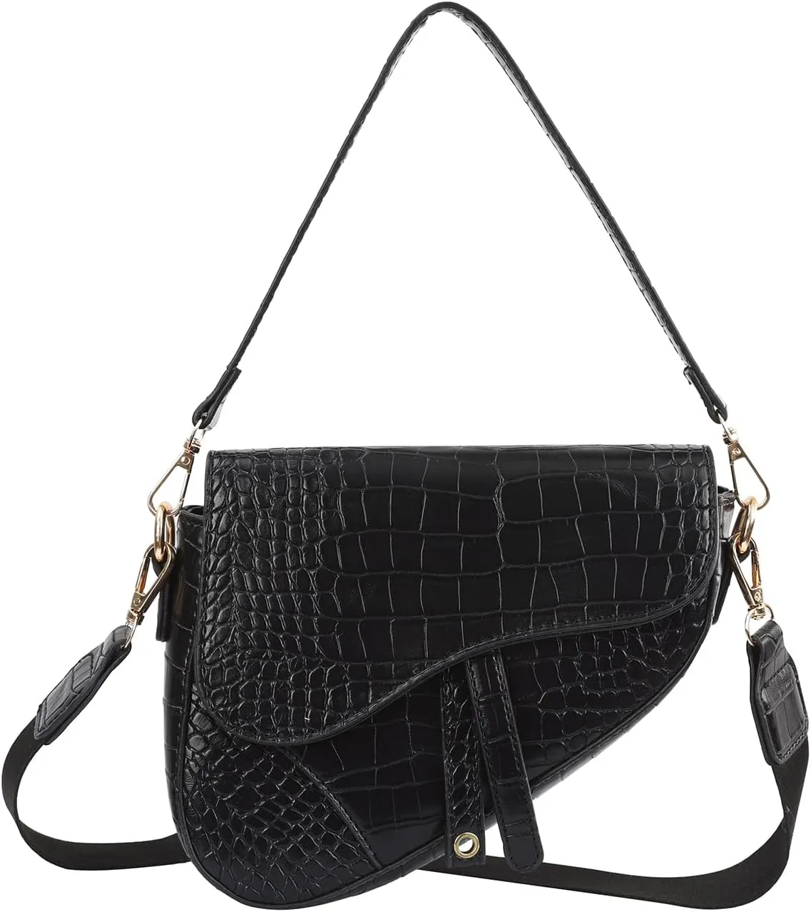 HDE Women's Saddle Shoulder Bag PU Leather Crossbody Purse Crocodile Handbag