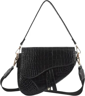 HDE Women's Saddle Shoulder Bag PU Leather Crossbody Purse Crocodile Handbag
