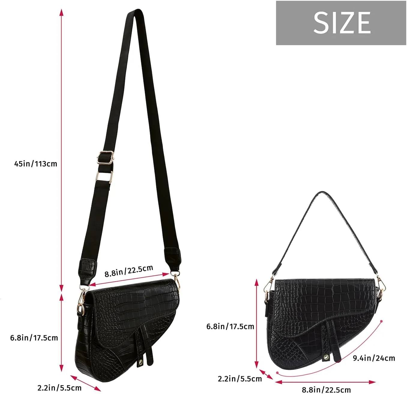 HDE Women's Saddle Shoulder Bag PU Leather Crossbody Purse Crocodile Handbag