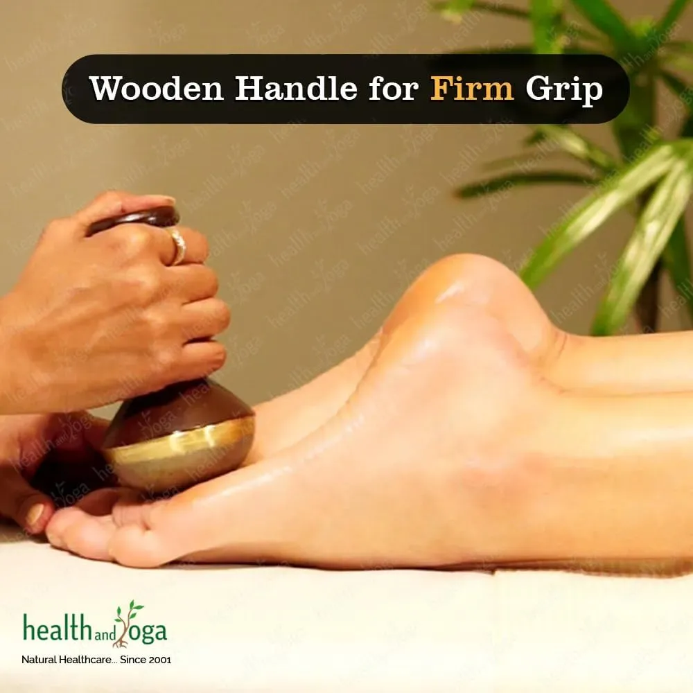 HealthAndYoga™ FootEase Kansa Vatki Stick - Ayurveda Bronze Foot Massager with Wooden Handle -Ancient Detox Pain Relief –Rough Surface for Exfoliation -Eases Tiredness and Relaxes Feet(Stick - Flamed)