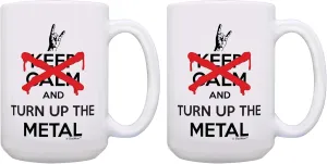 Heavy Metal Music Don't Keep Calm and Turn Up The Metal 2 Pack 15oz Ceramic Coffee Mug Set