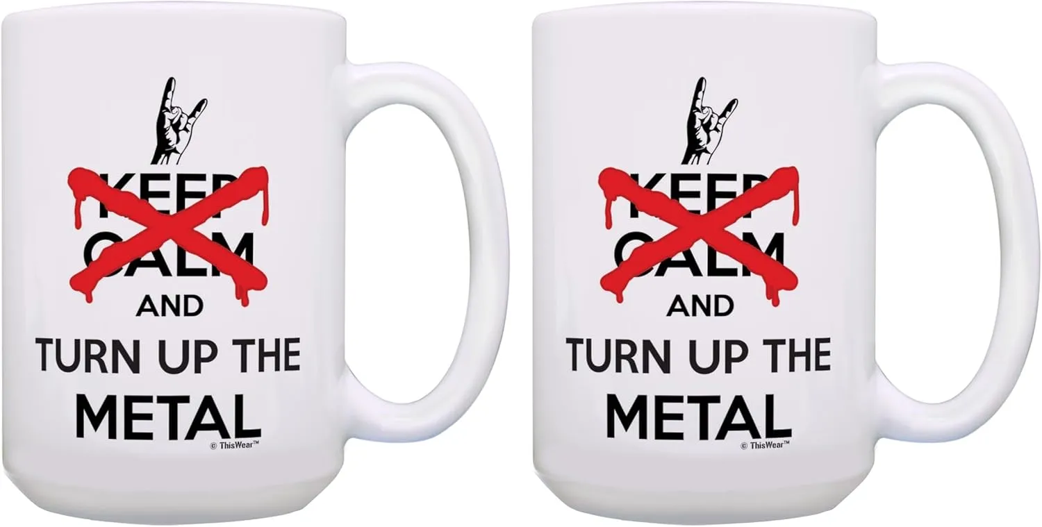 Heavy Metal Music Don't Keep Calm and Turn Up The Metal 2 Pack 15oz Ceramic Coffee Mug Set