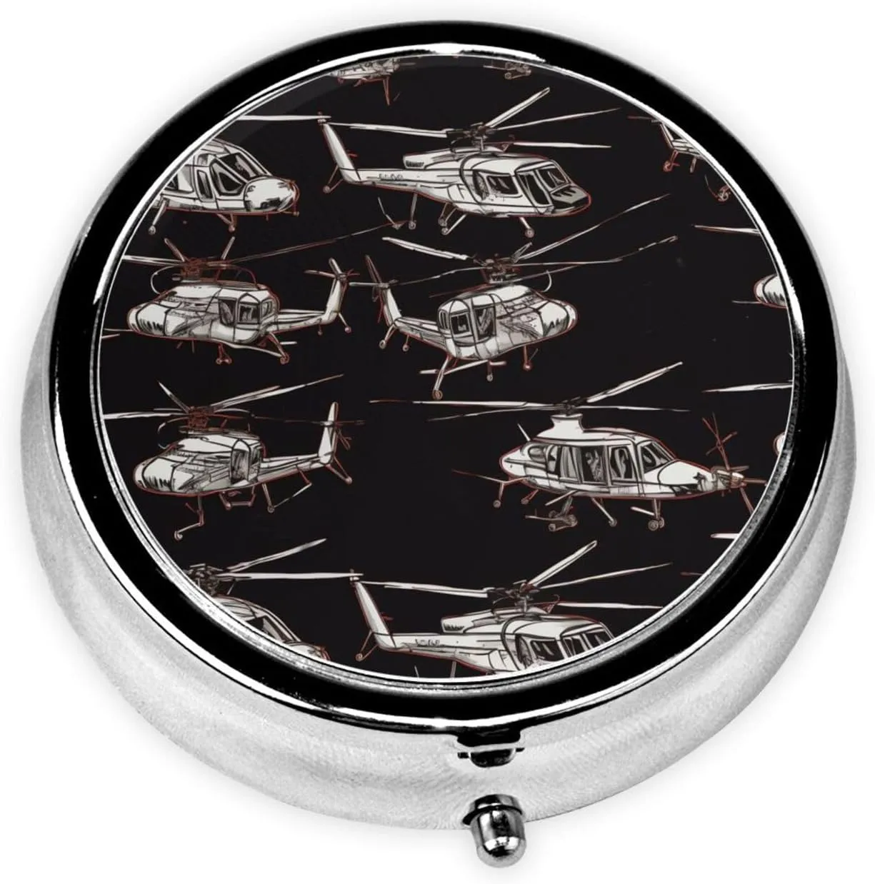 Helicopter Pill Box Round Pill Case for Pocket Purse 3 Compartment Medicine Pill Organizer Cute Portable Travel Pillbox Vitamin Cod Liver Oil Storage Box Unique Gift Organizer