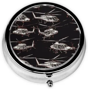 Helicopter Pill Box Round Pill Case for Pocket Purse 3 Compartment Medicine Pill Organizer Cute Portable Travel Pillbox Vitamin Cod Liver Oil Storage Box Unique Gift Organizer