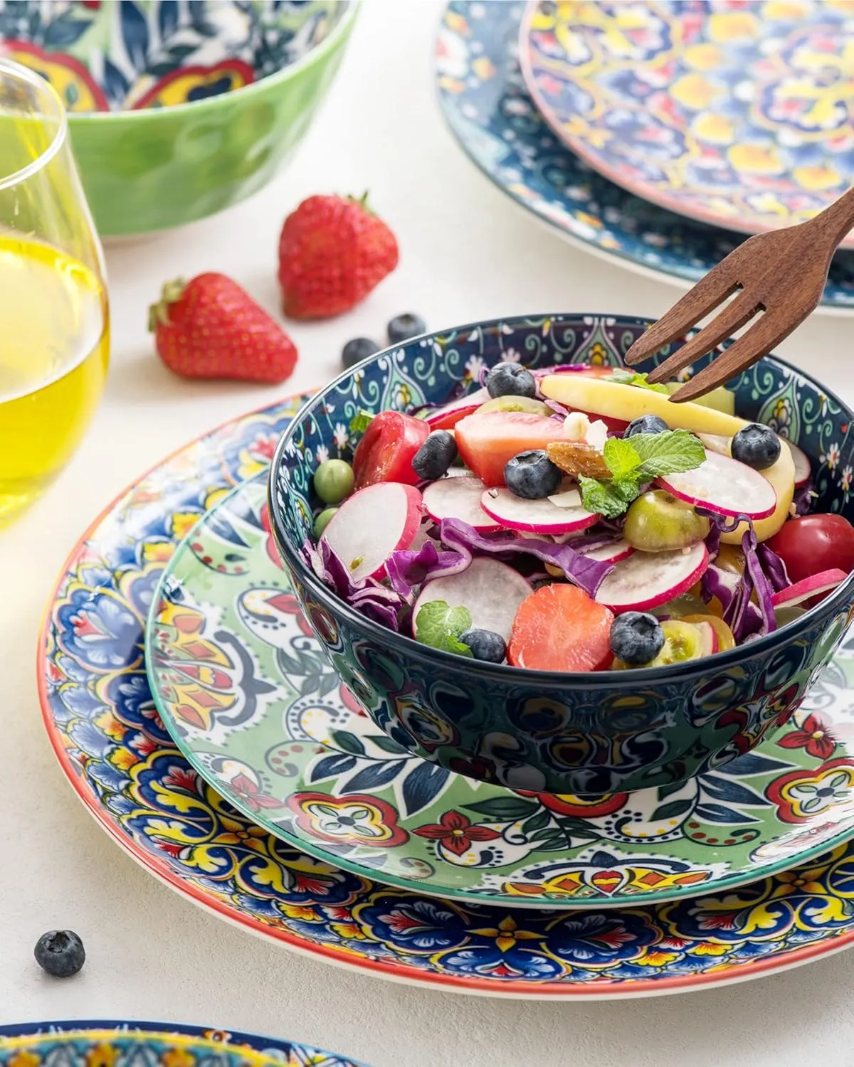 HENXFEN LEAD Ceramic Cereal, Soup Bowls Set of 6-25 Oz Porcelain Serving Bowls for Dinner, Pasta, Salad, Oatmeal, Microwave & Dishware Safe - Bohemian Style