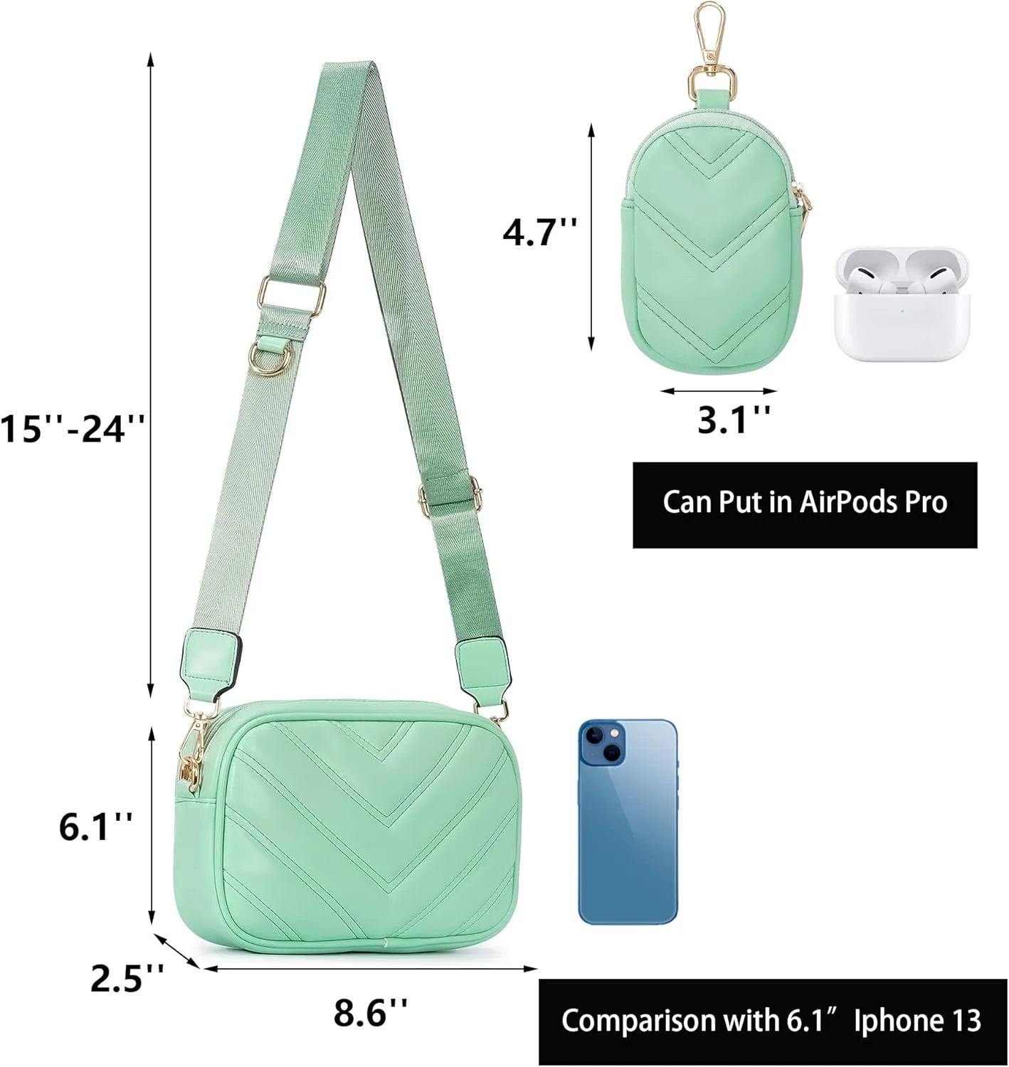 Herald Chevron Quilted Small Crossbody Bag with Coin Purse Pouch, Women Square Camera Side Shoulder 2 Size Handbags