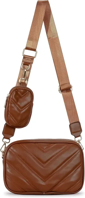 Herald Chevron Quilted Small Crossbody Bag with Coin Purse Pouch, Women Square Camera Side Shoulder 2 Size Handbags