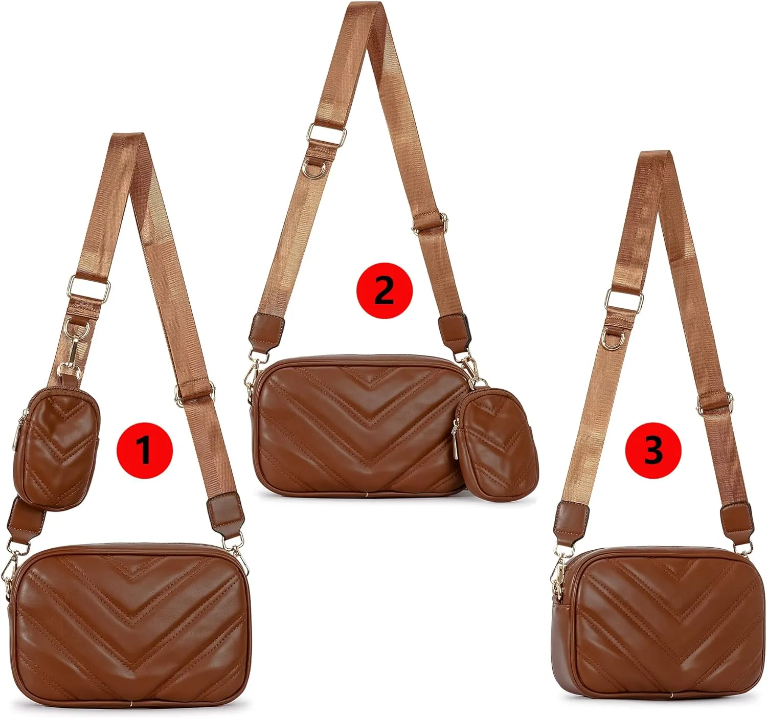 Herald Chevron Quilted Small Crossbody Bag with Coin Purse Pouch, Women Square Camera Side Shoulder 2 Size Handbags