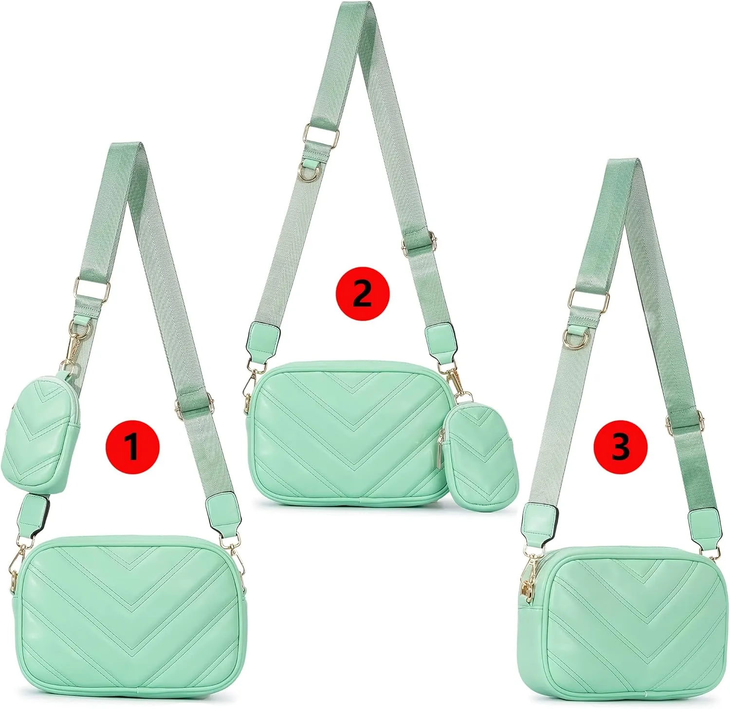 Herald Chevron Quilted Small Crossbody Bag with Coin Purse Pouch, Women Square Camera Side Shoulder 2 Size Handbags
