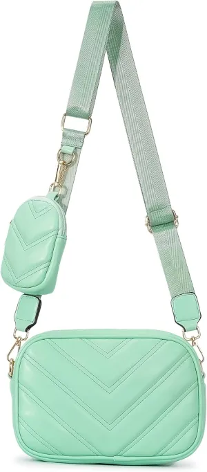 Herald Chevron Quilted Small Crossbody Bag with Coin Purse Pouch, Women Square Camera Side Shoulder 2 Size Handbags