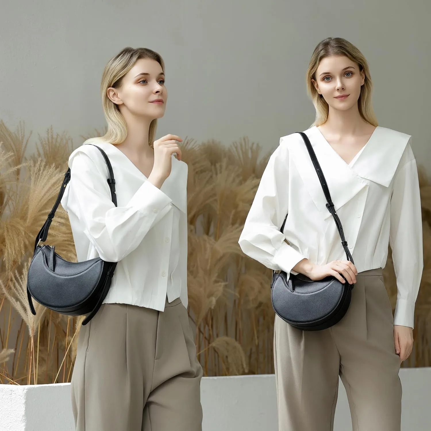 Herald Small Leather Crossbody Bag for Women, Designer Crescent Shoulder Purse Handbag with Adjustable Strap & Tassel
