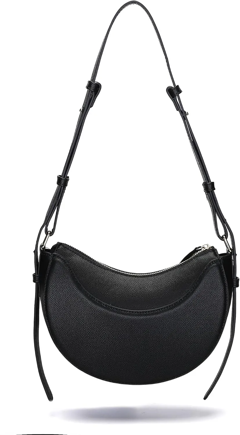 Herald Small Leather Crossbody Bag for Women, Designer Crescent Shoulder Purse Handbag with Adjustable Strap & Tassel
