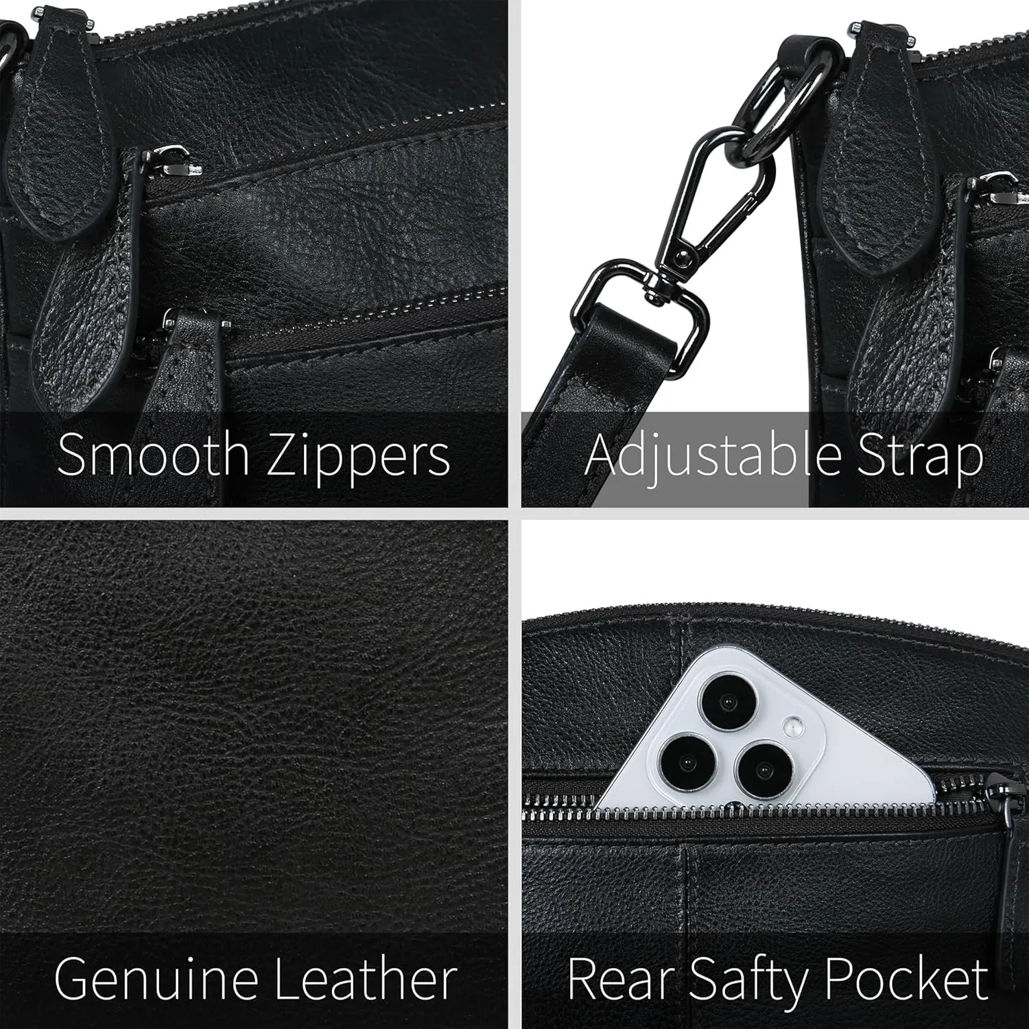 HESHE Crossbody Bags for Women Genuine Leather Purses with Multi-Pockets Vintage Ladies Small Shoulder Satchel Bag