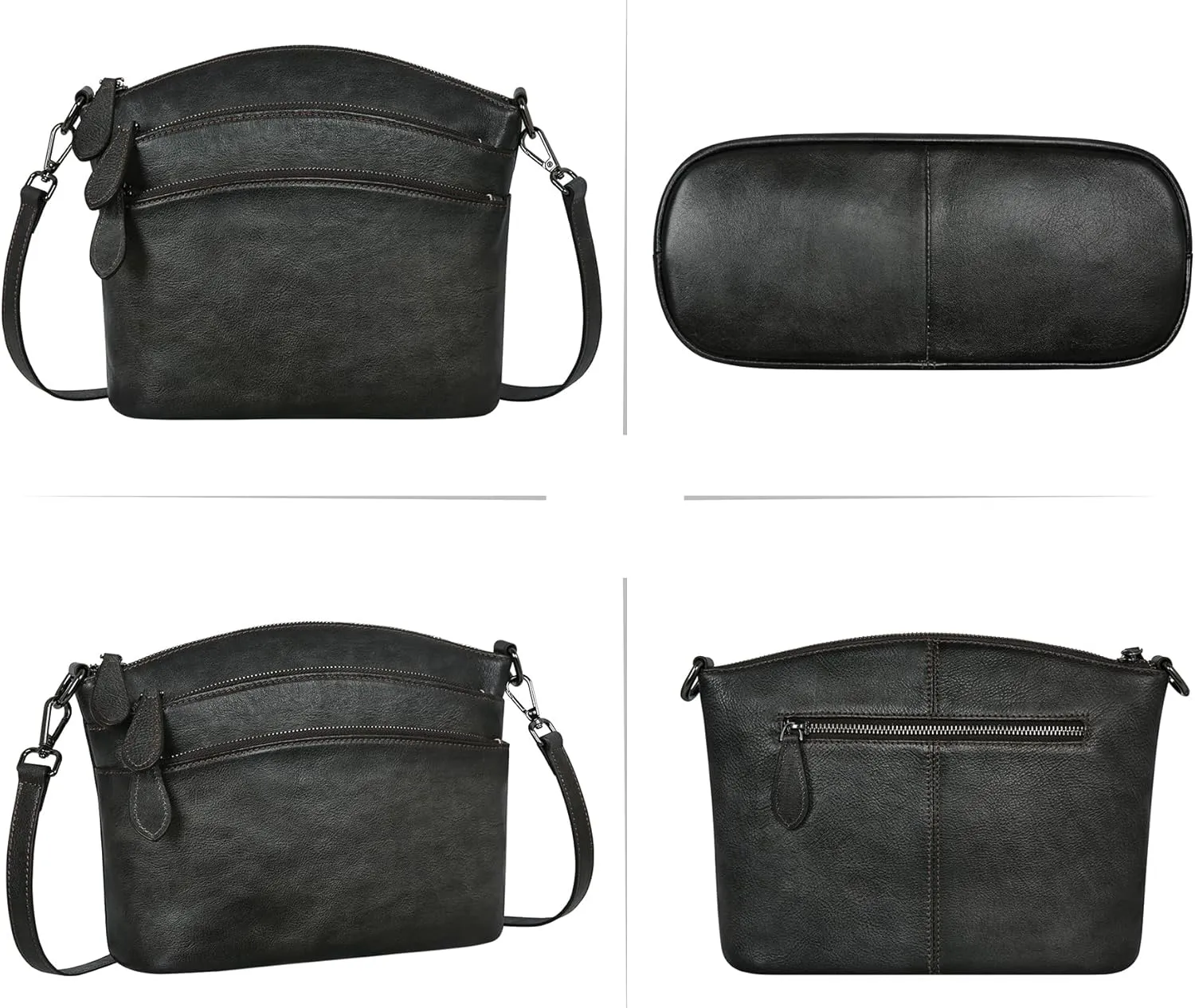 HESHE Crossbody Bags for Women Genuine Leather Purses with Multi-Pockets Vintage Ladies Small Shoulder Satchel Bag