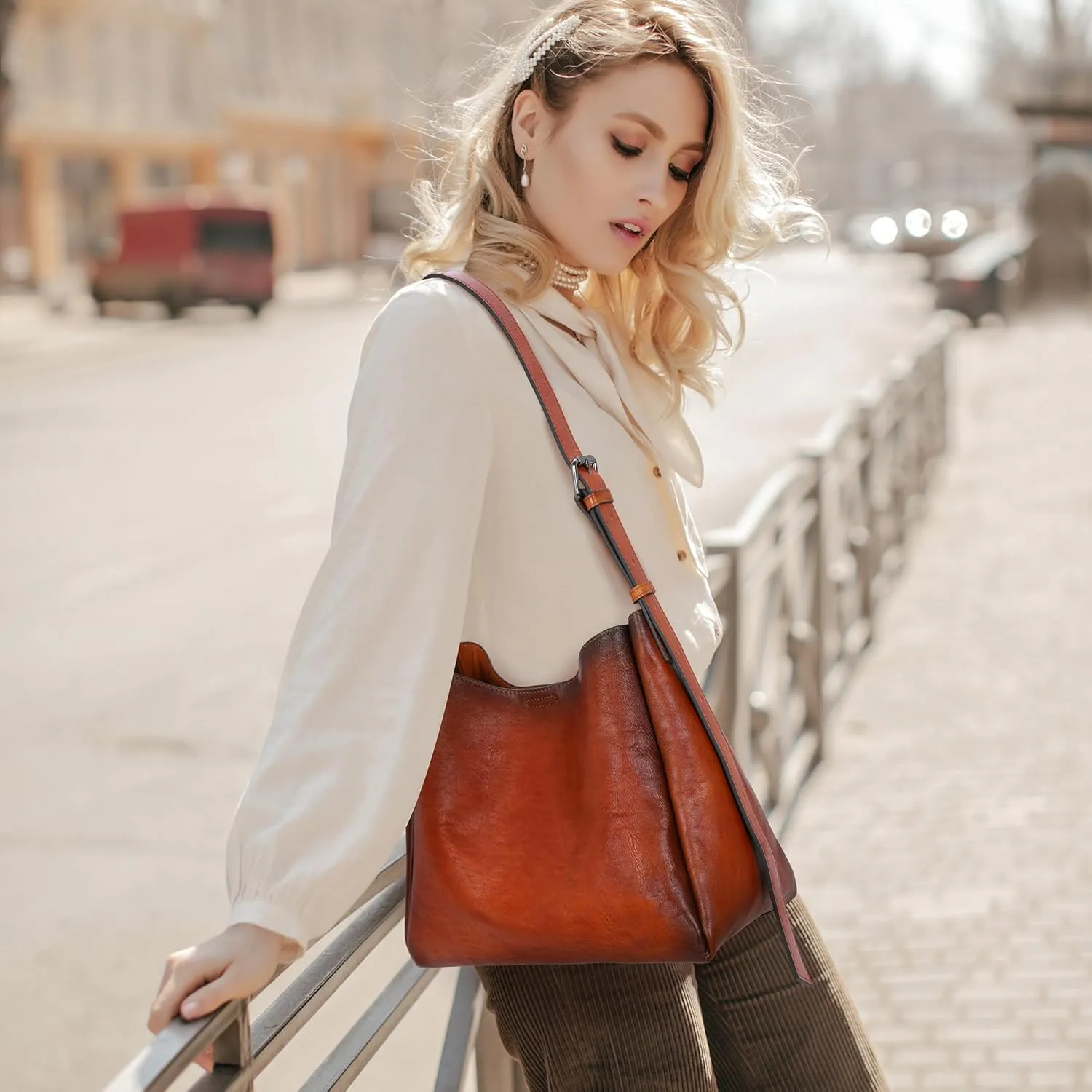 HESHE Genuine Leather Purses for Women Shoulder Handbags Crossbody Hobo Purses Buckets Satchel Bags Tote Work Top Handle Bag