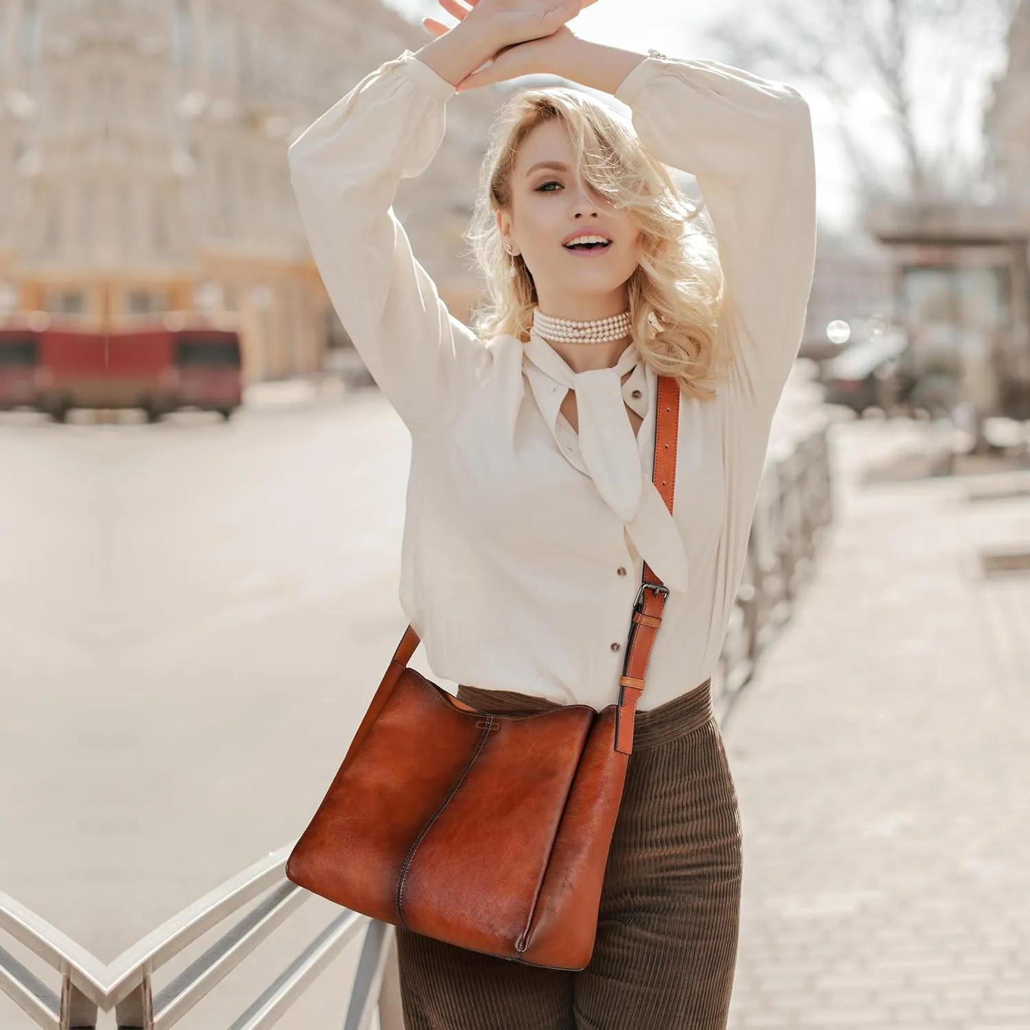 HESHE Genuine Leather Purses for Women Shoulder Handbags Crossbody Hobo Purses Buckets Satchel Bags Tote Work Top Handle Bag