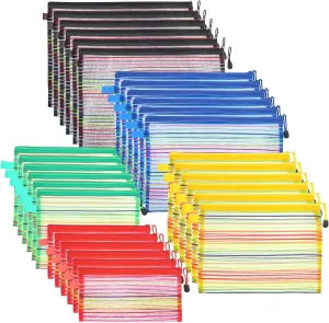 HESTYA 30 Pcs Mesh Zipper Pouch Bags for Organizing 5 Sizes, 5 Colors Mesh Bags with Zipper Cosmetics Toiletry Travel Small Pouch Multipurpose Storage for Offices Supplies Accessories
