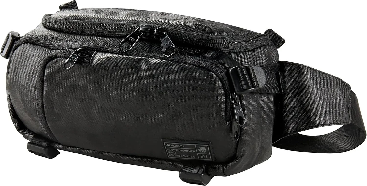 HEX Ranger Camera Mini Sling, Lightweight Water Resistant Mirrorless Camera Sling with YKK Zippers, Interior Dividers, Adjustable Load Straps & More, Blackout Camo