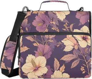 Hibiscus Florals 3 Rings 1.5 inch Sturdy Zipper Binder with Handle and Removable Shoulder Strap Multi-Pocket Portfolio Binder for Office School
